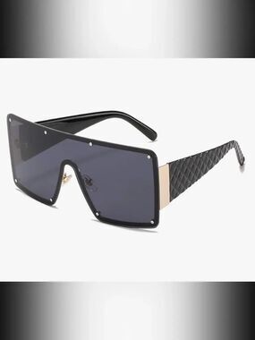Black Rose Gold Oversized Shield Sunglasses with Gold Accent